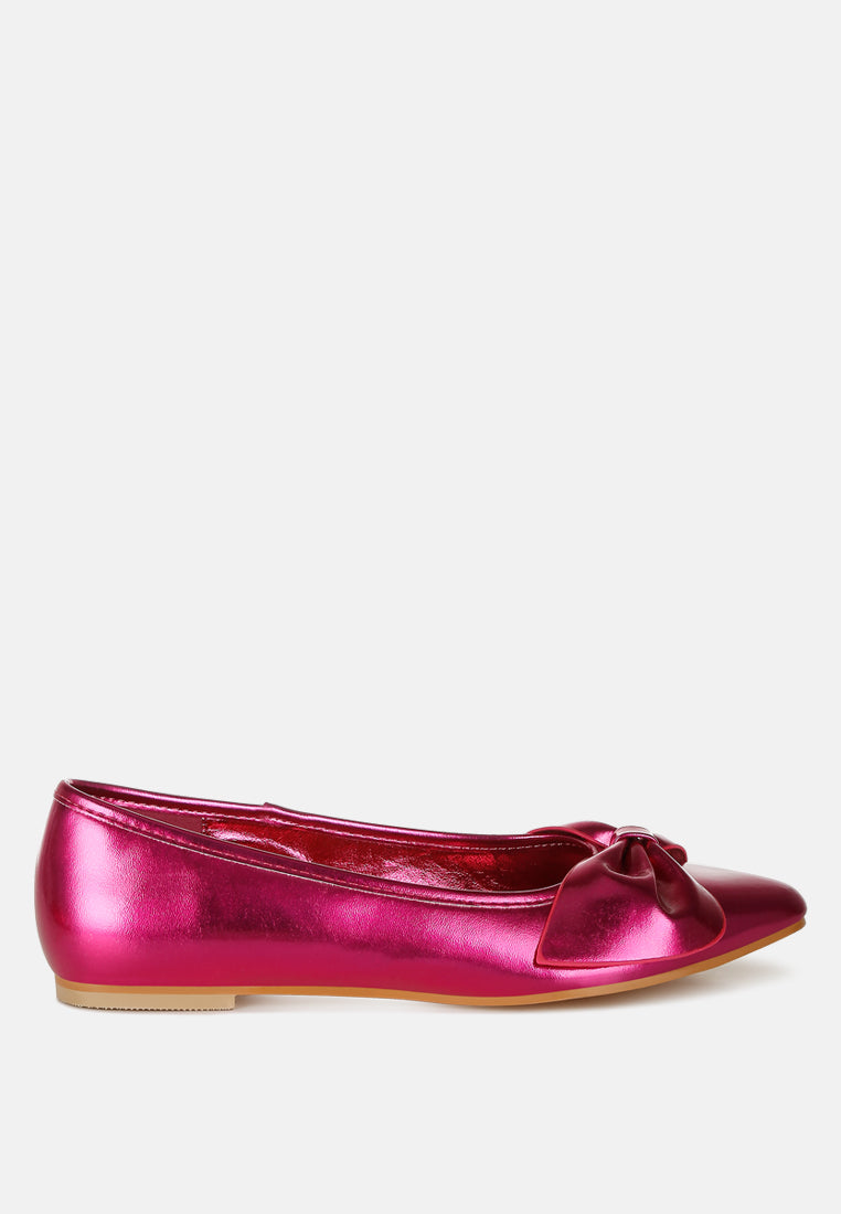 metallic pleather bow ballerinas by ruw#color_fuchsia