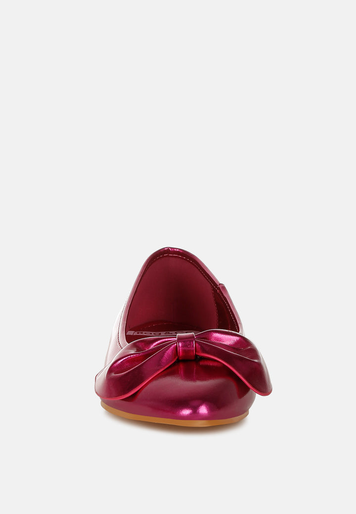 metallic pleather bow ballerinas by ruw#color_fuchsia