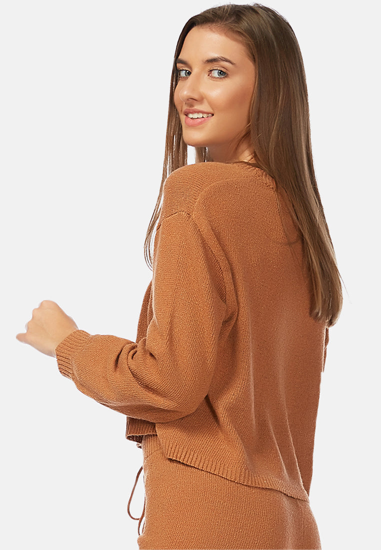 Crew Neck Long Sleeve Pullover#color_brown