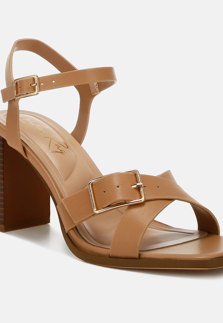 buckle detail faux leather sandals by ruw#color_camel