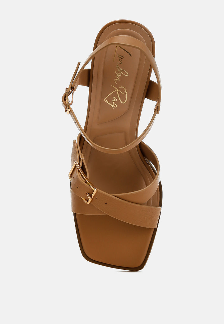 buckle detail faux leather sandals by ruw#color_camel