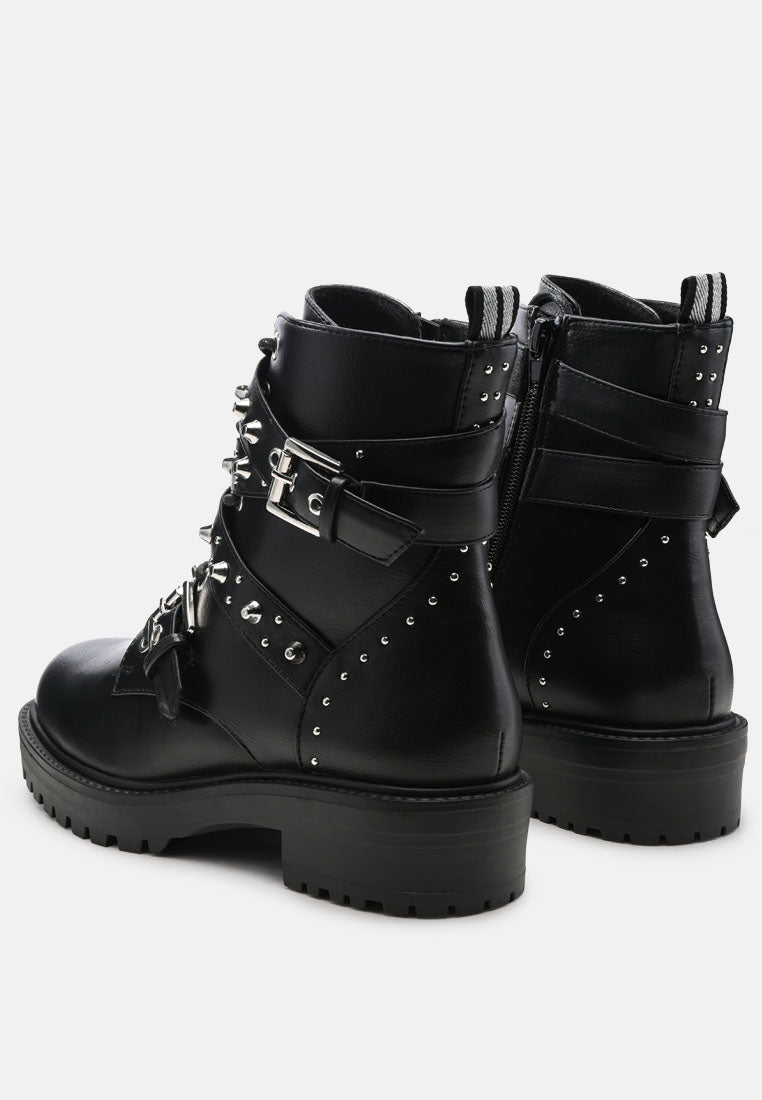 london rag women's buckled faux leather biker boots by motes#color_black