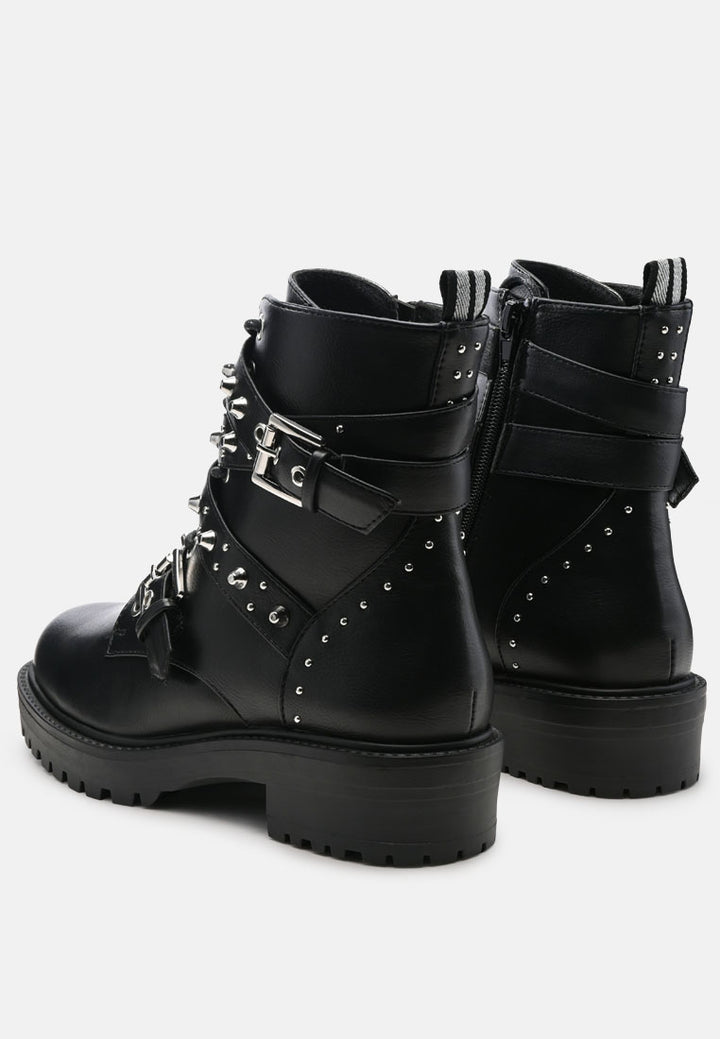 london rag women's buckled faux leather biker boots by motes#color_black