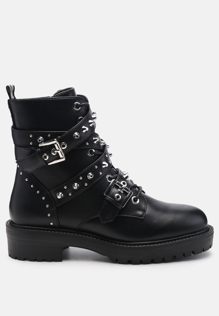 london rag women's buckled faux leather biker boots by motes#color_black