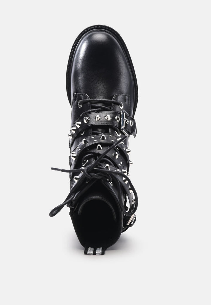 london rag women's buckled faux leather biker boots by motes#color_black