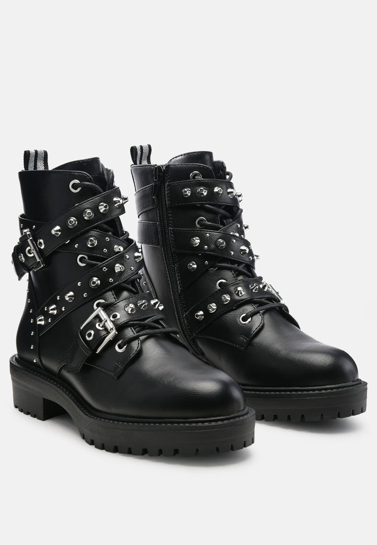 london rag women's buckled faux leather biker boots by motes#color_black