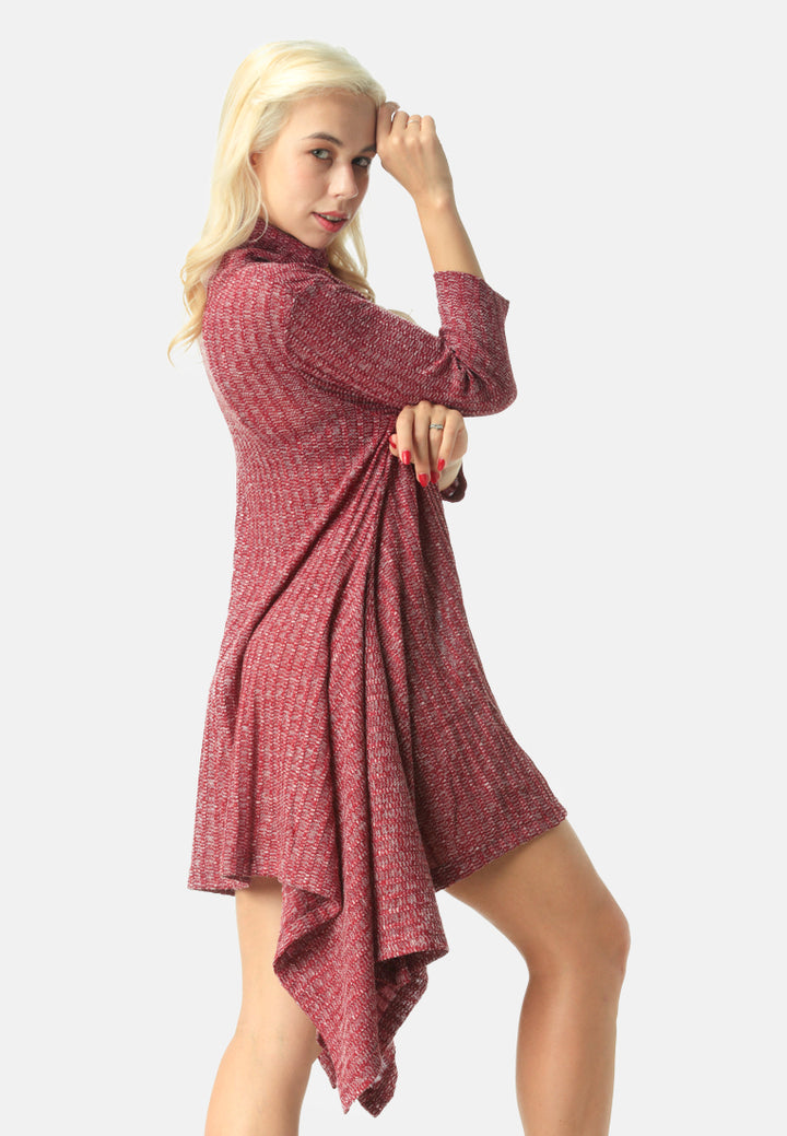 long sleeve irregular hem sweater dress#color_burgundy
