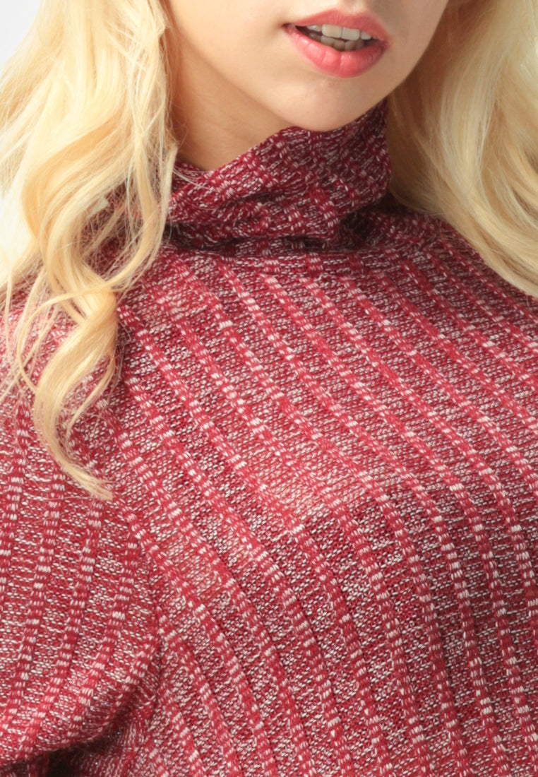 long sleeve irregular hem sweater dress#color_burgundy