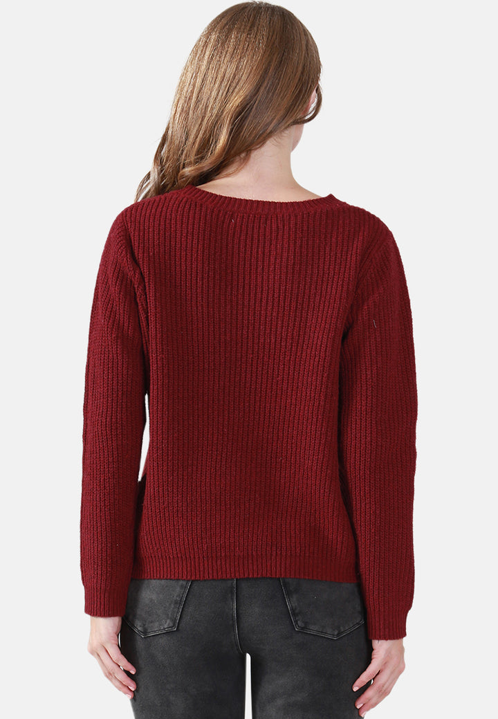 long sleeve knit sweater#color_burgundy