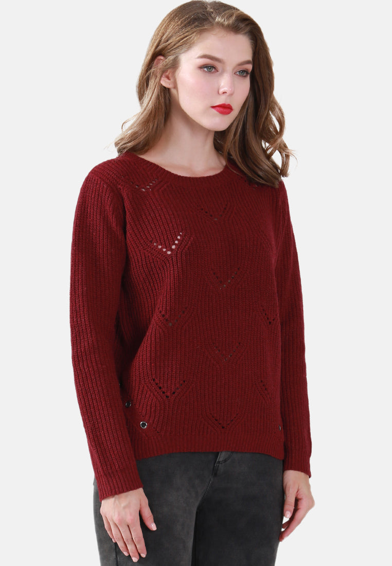 long sleeve knit sweater#color_burgundy