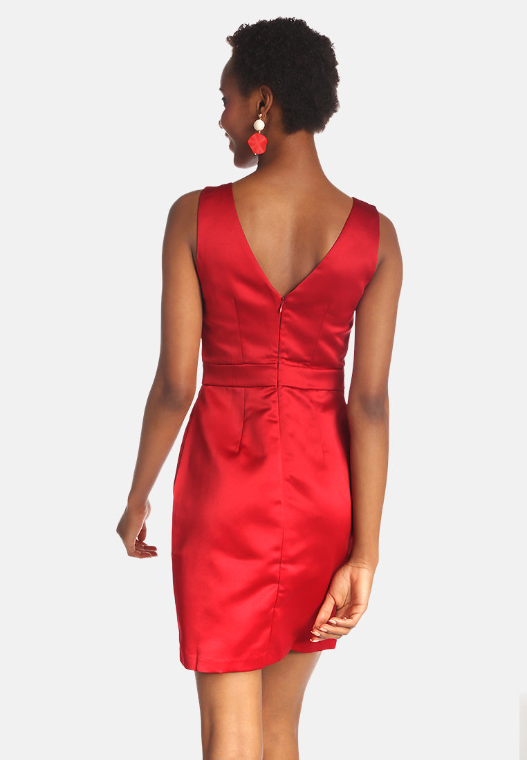 satin bodycon mini dress#color_burgundy
