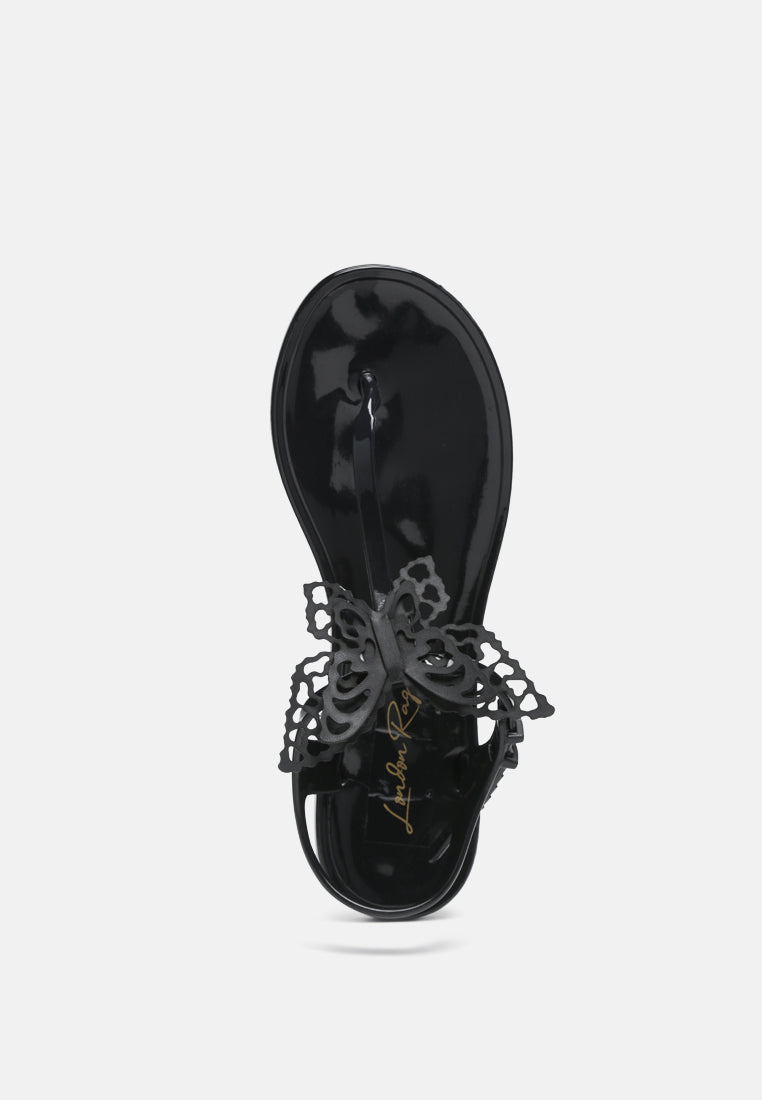 butterfly lace t strap sandals#color_black