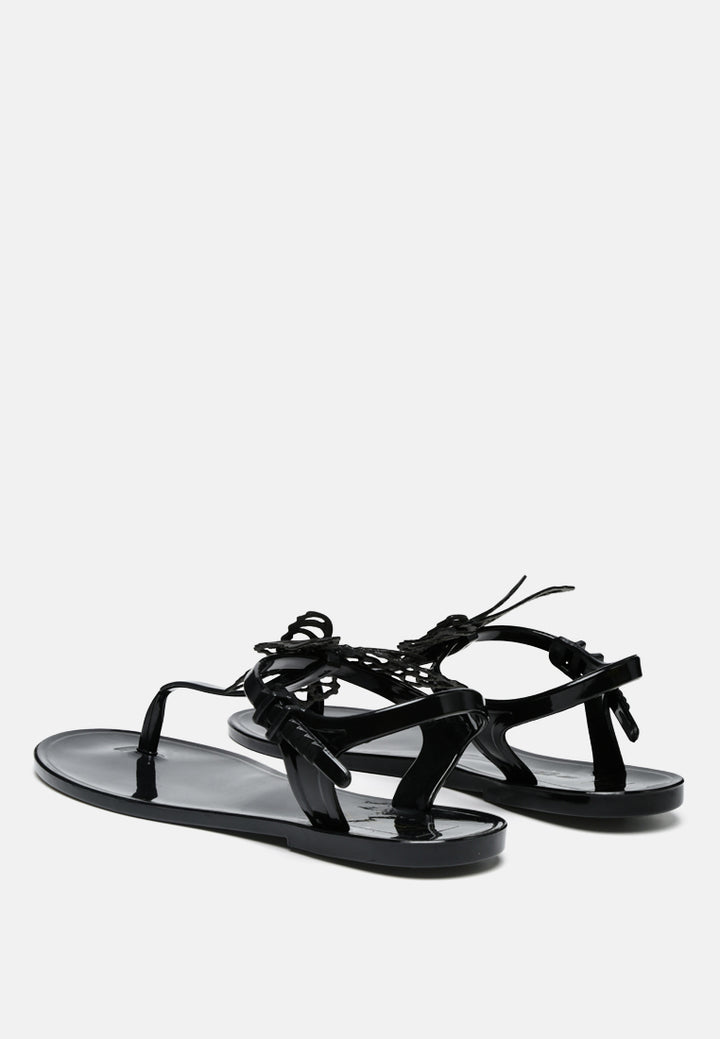 butterfly lace t strap sandals#color_black