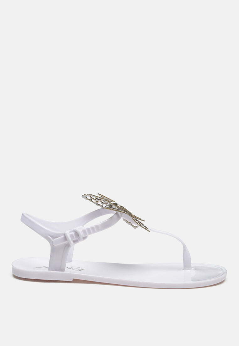 butterfly lace t strap sandals#color_white