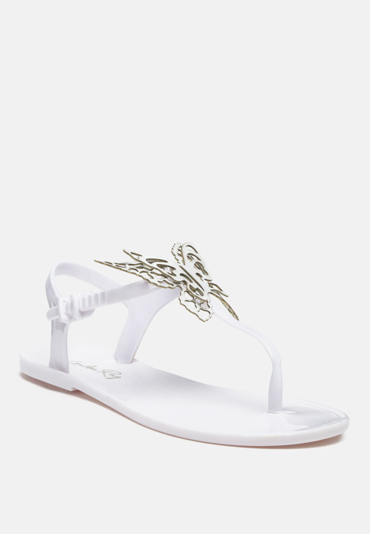 butterfly lace t strap sandals#color_white