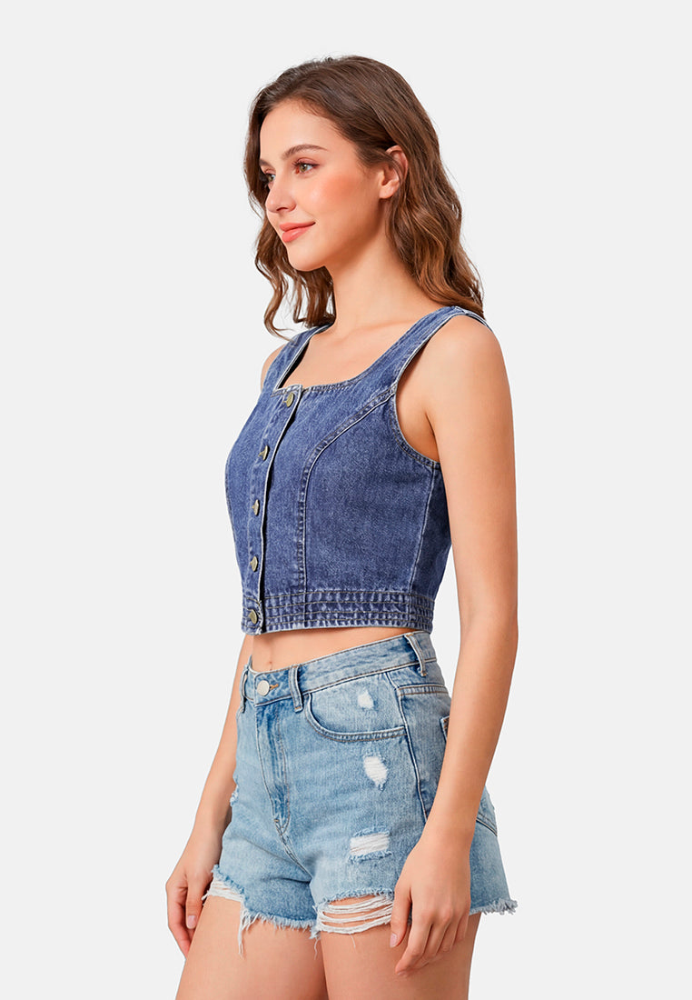 button down denim top by ft#color_blue