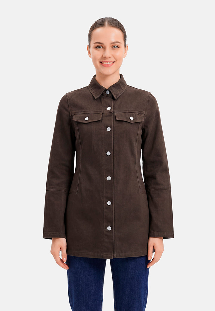 button up denim shirt dress#color_brown