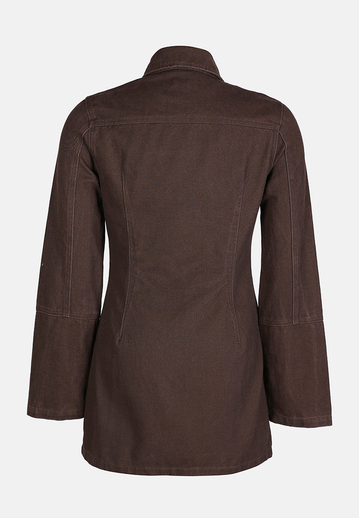 button up denim shirt dress#color_brown