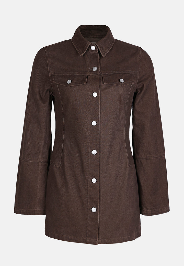 button up denim shirt dress#color_brown