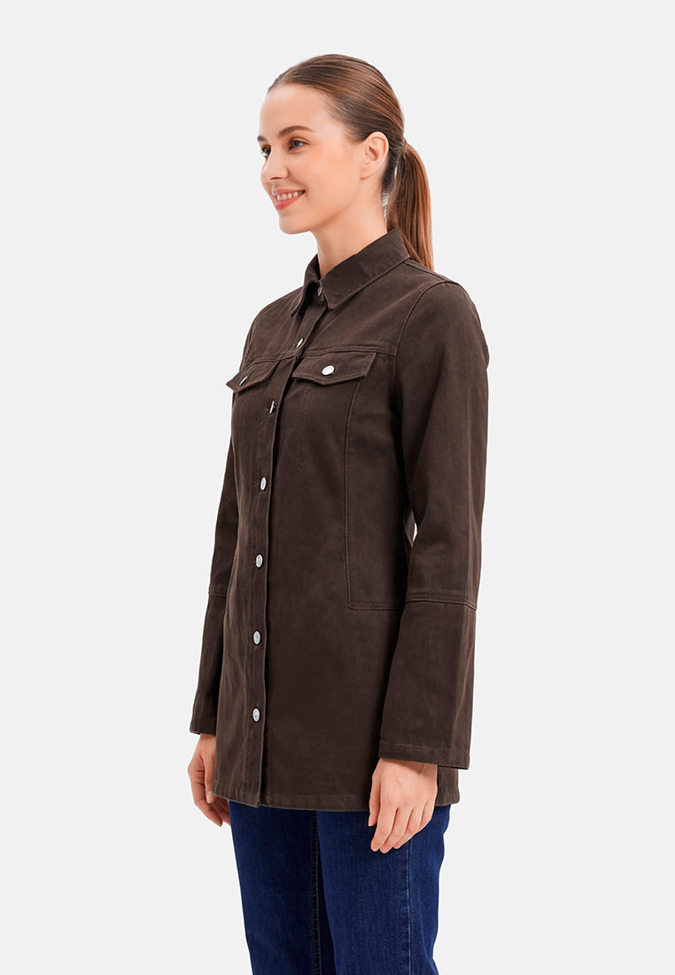 button up denim shirt dress#color_brown