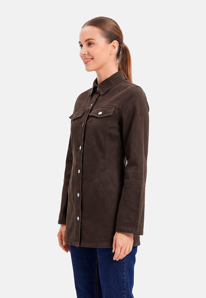 button up denim shirt dress#color_brown