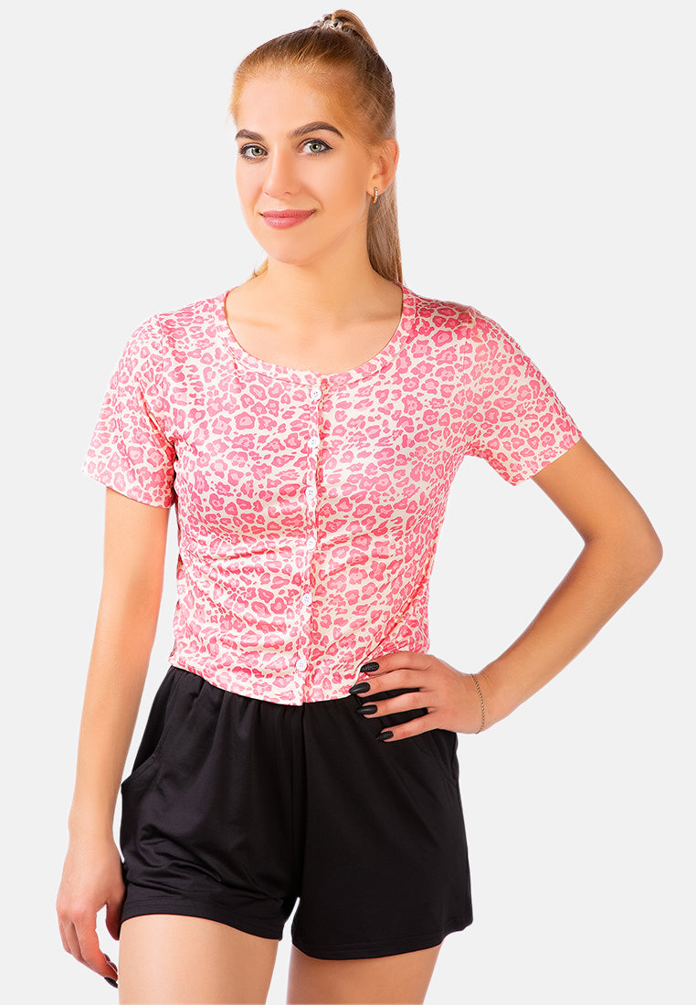 button up printed blouse#color_pink