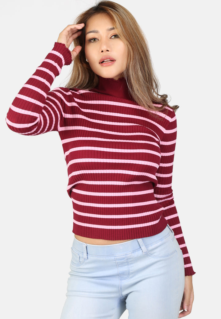 burgundy turtleneck striped sweater#color_burgundy