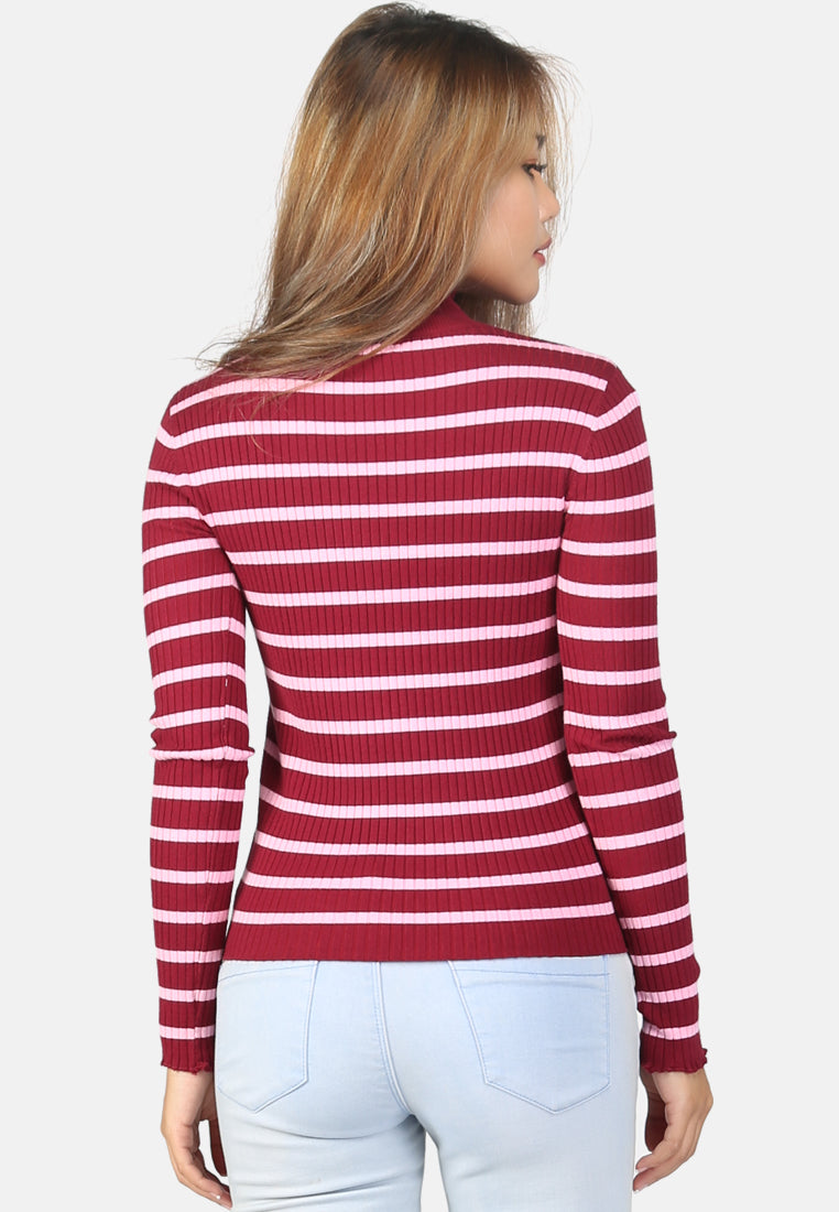 burgundy turtleneck striped sweater#color_burgundy