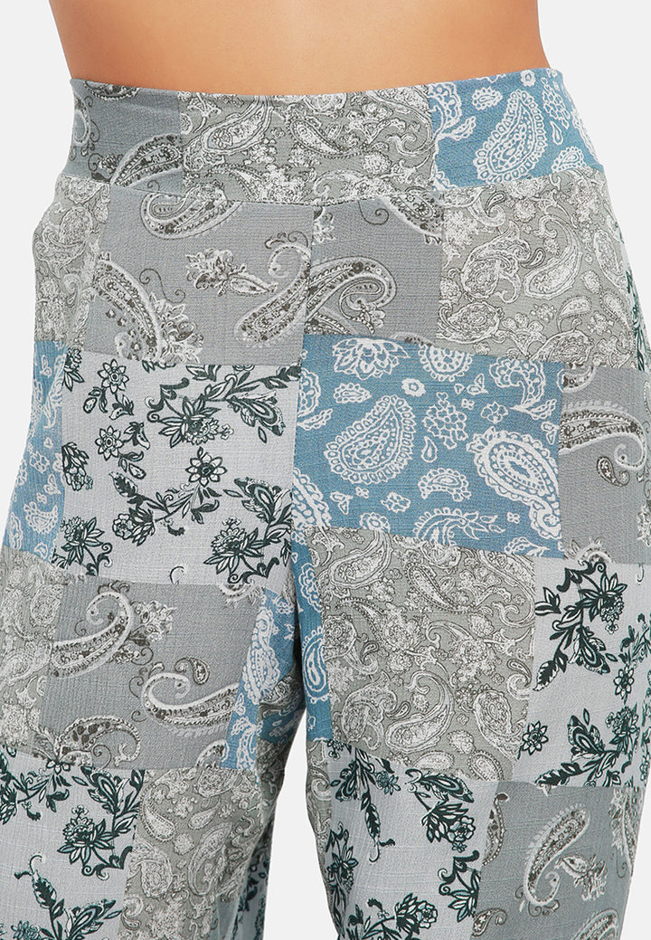 floral patchwork print pants#color_blue