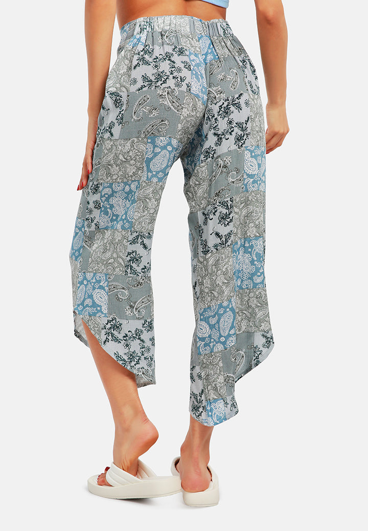 floral patchwork print pants#color_blue