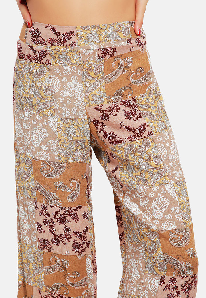 floral patchwork print pants#color_beige