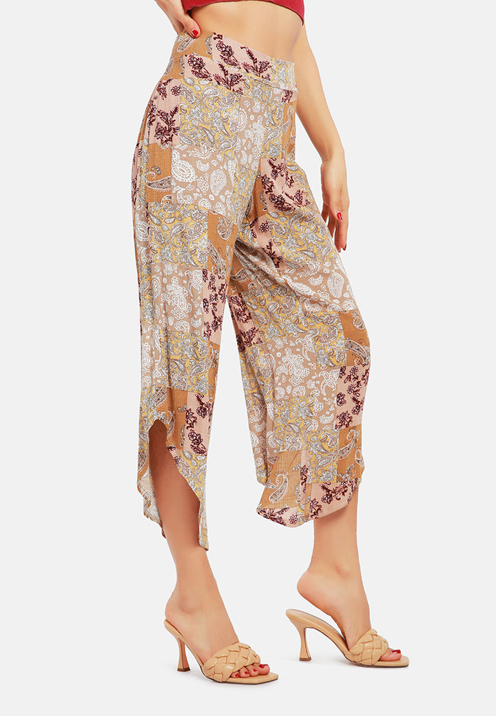 floral patchwork print pants#color_beige