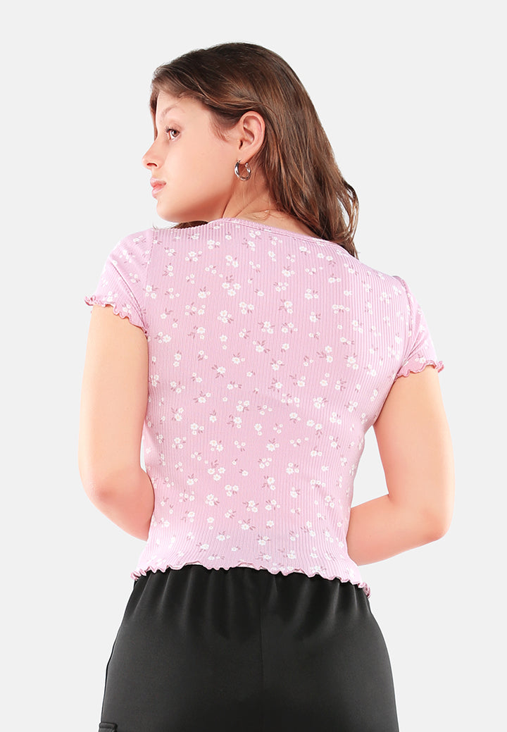 casual short summer top#color_pink-floral