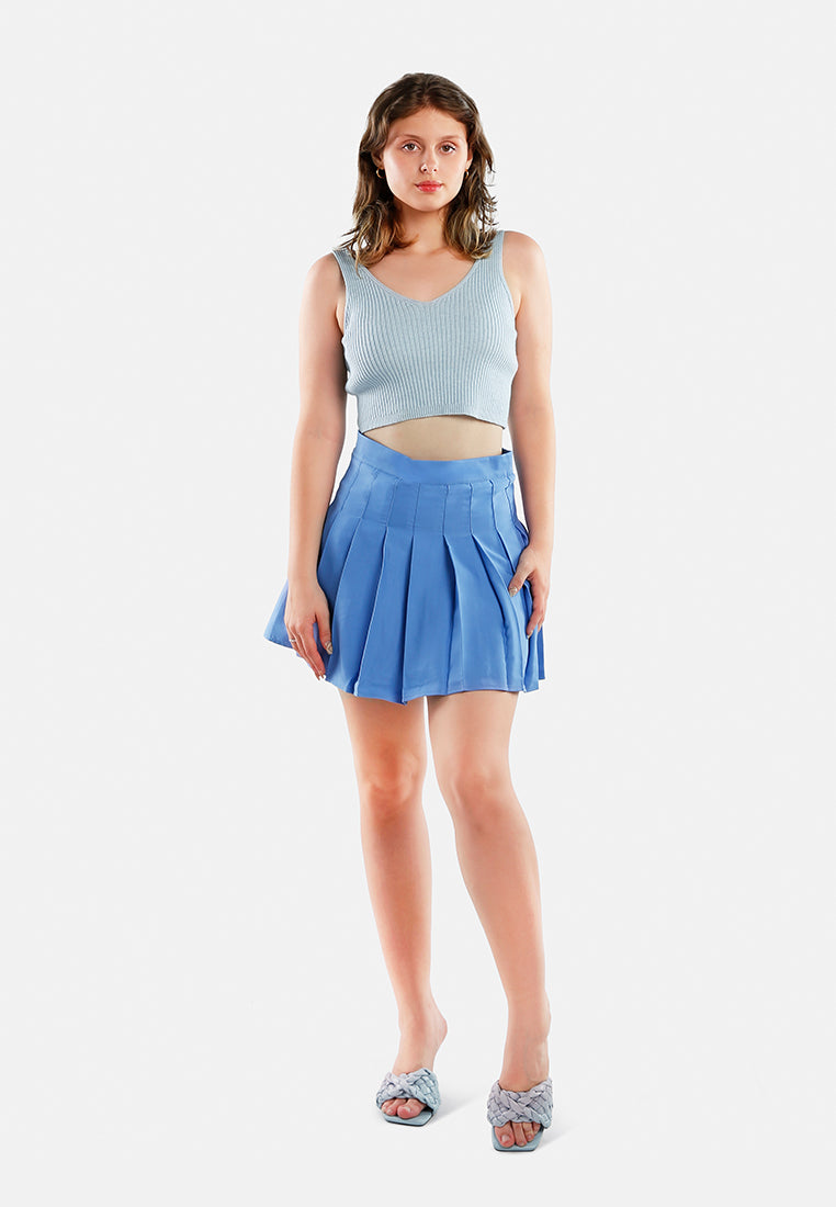 knife pleated mini skirt#color_blue