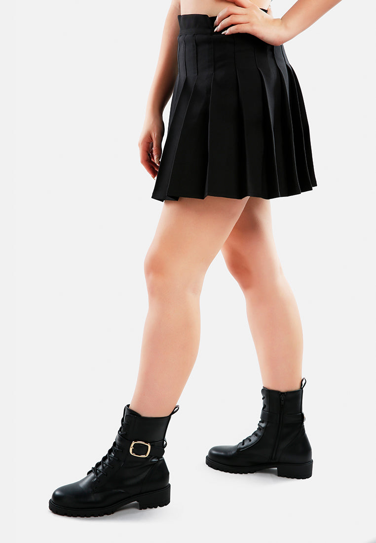 knife pleated mini skirt#color_black