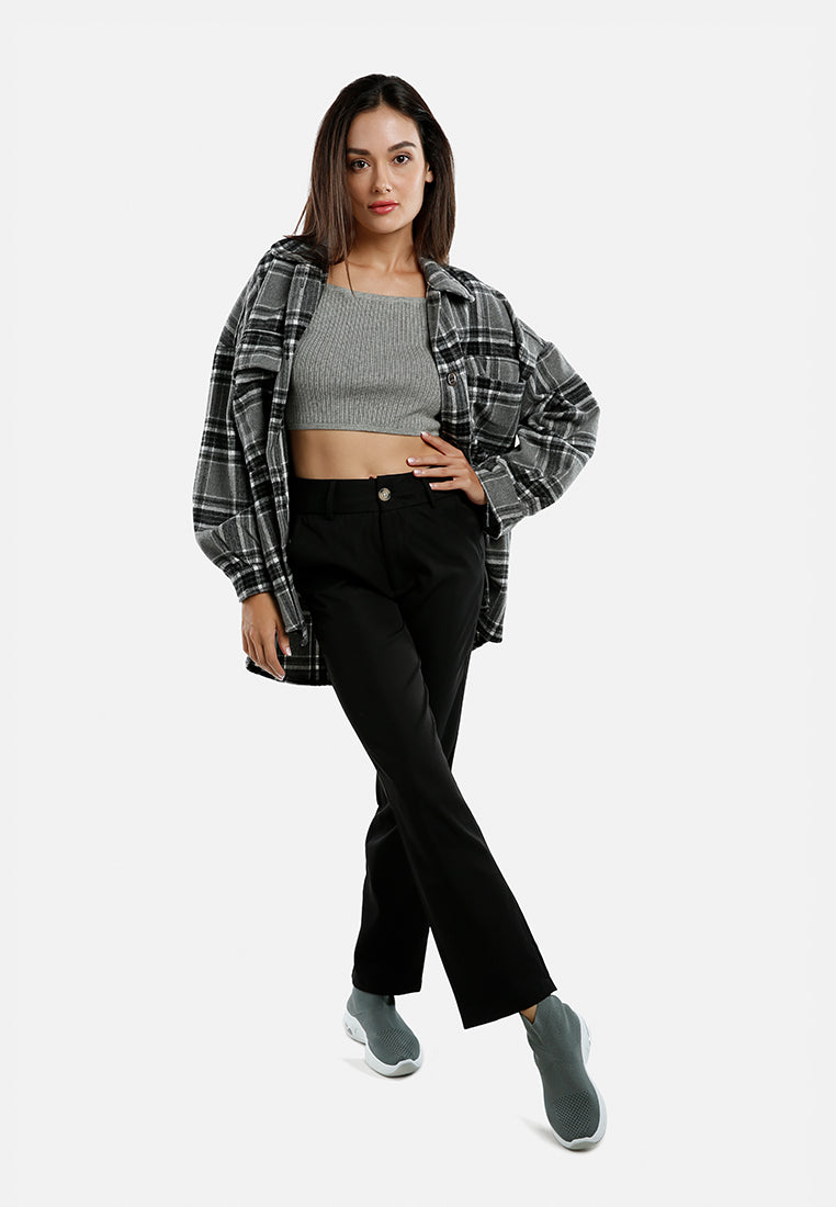 long sleeves oversized checkered shacket by ruw#color_black-white