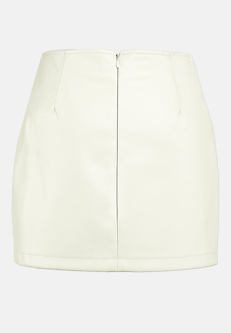 cream pu mini skirt#color_cream