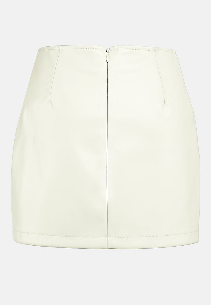 cream pu mini skirt#color_cream