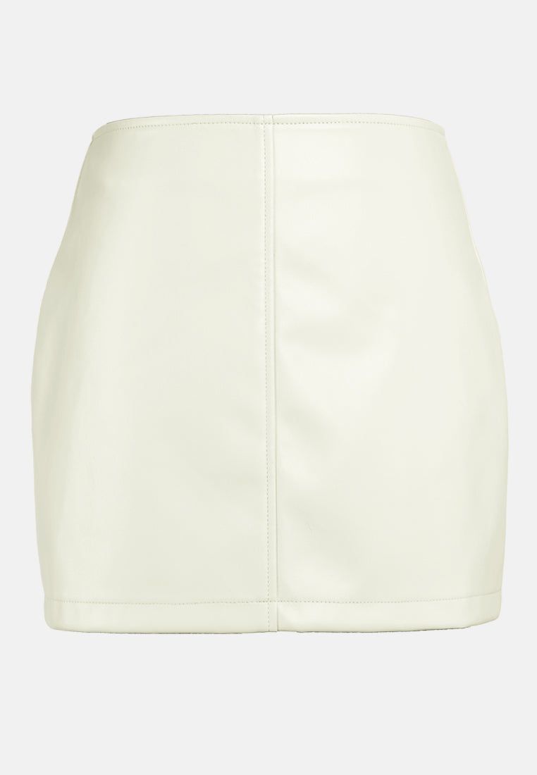 cream pu mini skirt#color_cream
