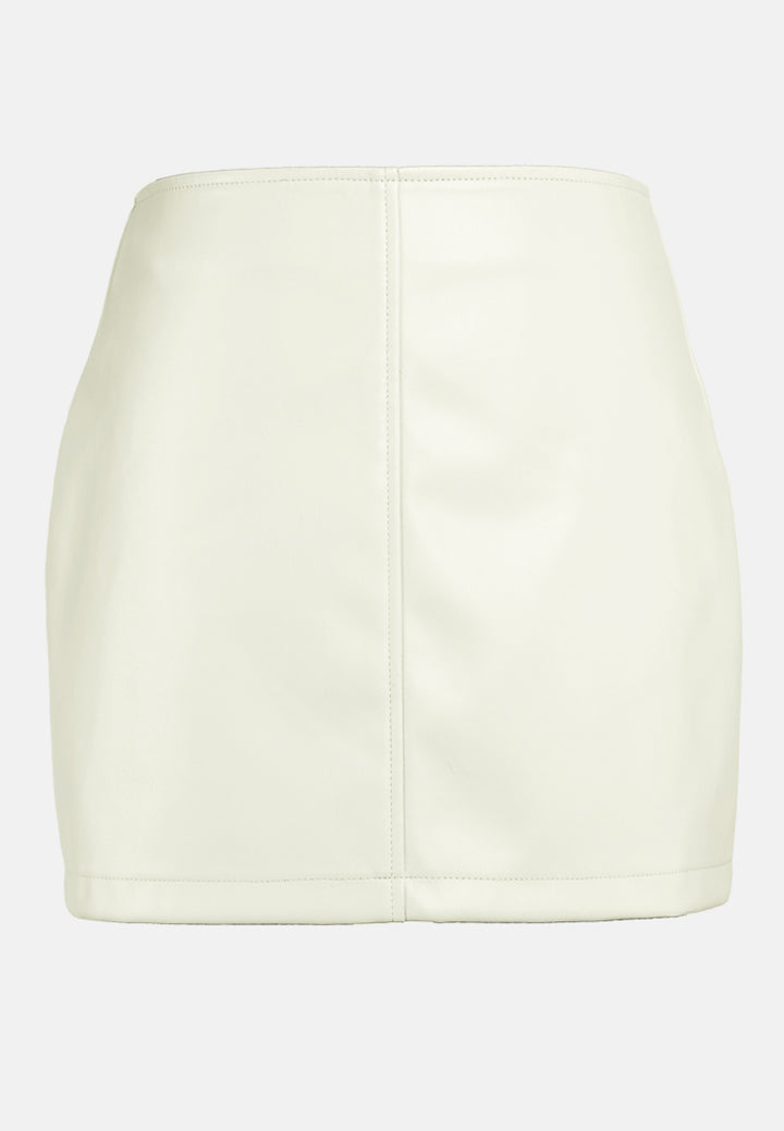 cream pu mini skirt#color_cream