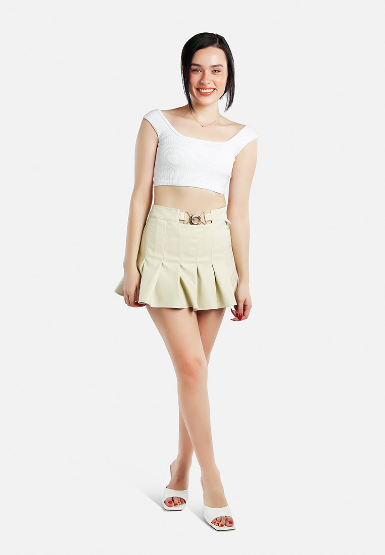 faux leather pleated skirt#color_cream