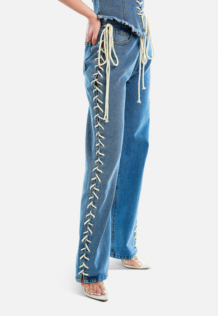 lace up denim trousers by ruw#color_light-blue