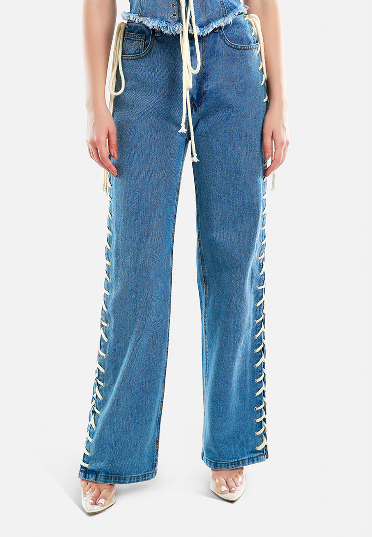 lace up denim trousers by ruw#color_light-blue