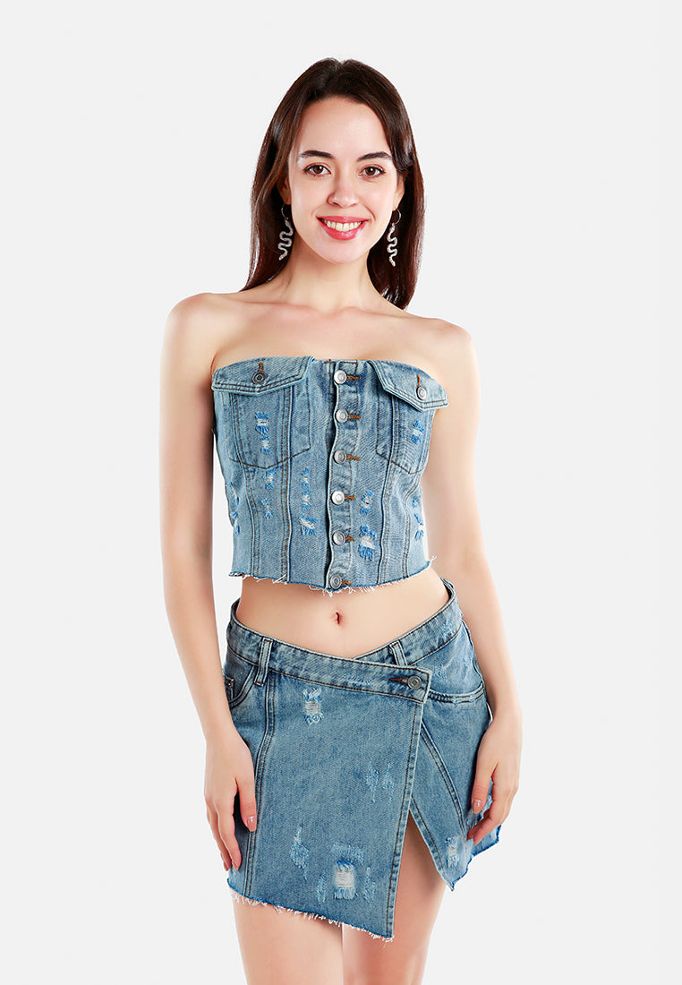 denim corset tube top by ruw#color_jeans-blue