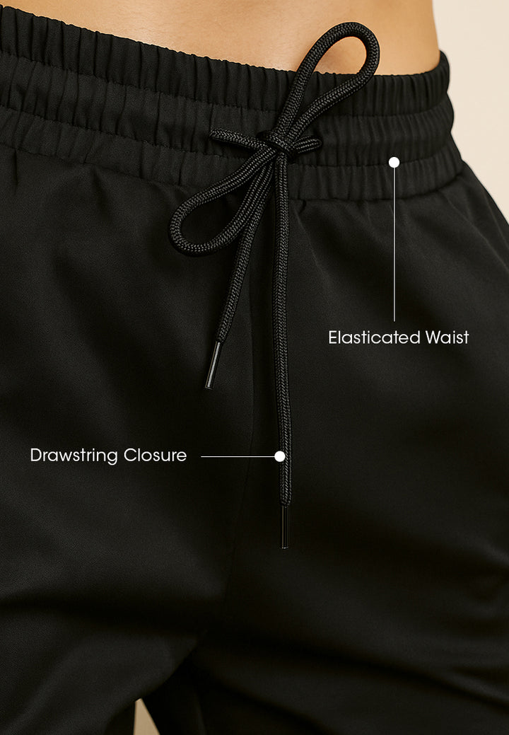 drawstring utility pocket cargo pants#color_black