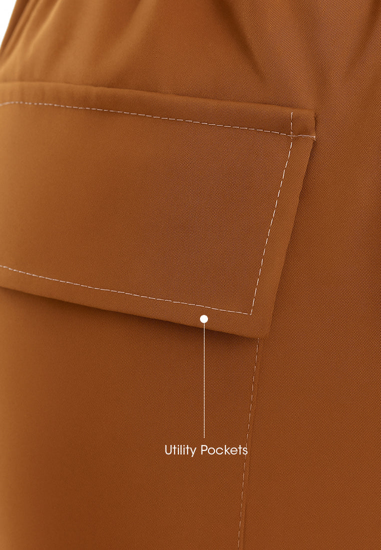 drawstring utility pocket cargo pants#color_brown