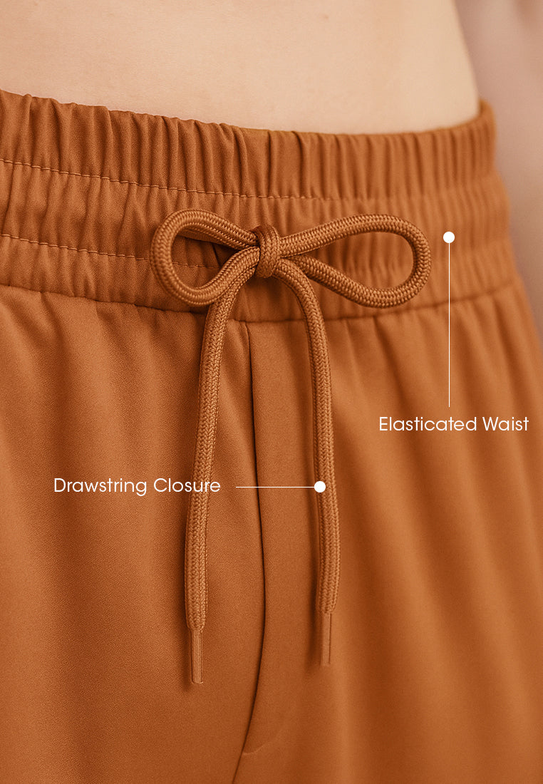 drawstring utility pocket cargo pants#color_brown