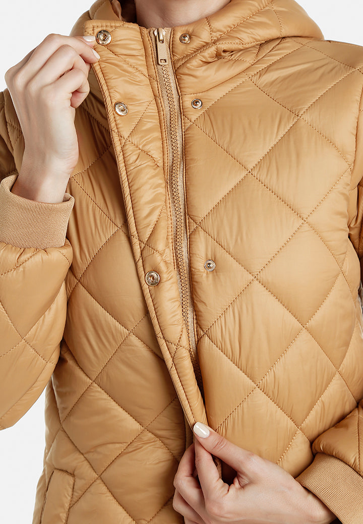 hooded longline quilted jacket by ruw#color_camel