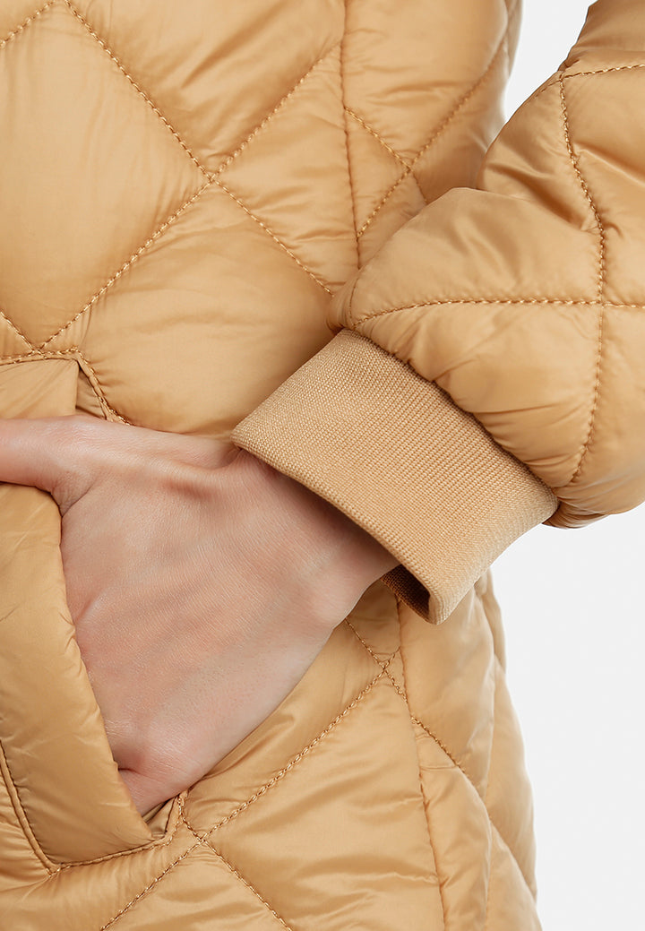 hooded longline quilted jacket by ruw#color_camel