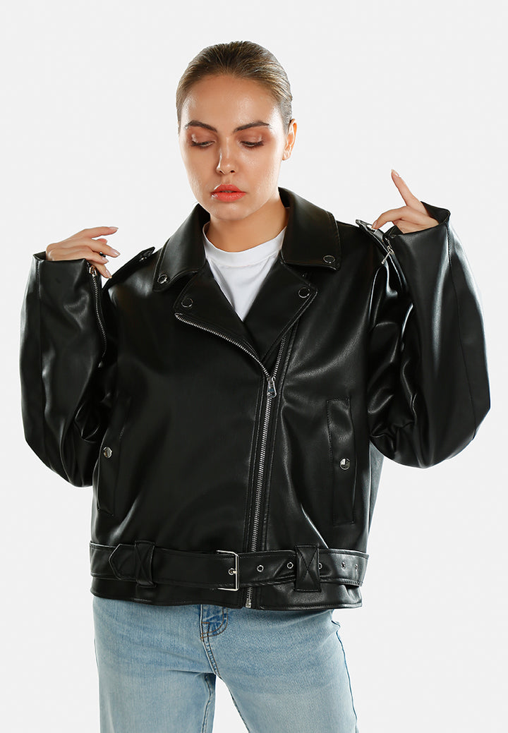 belted biker jacket by ruw#color_black